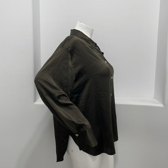 Vince Women Button Up Silk Shirt Top Olive Green Size XXXL NWT - Picture 7 of 11